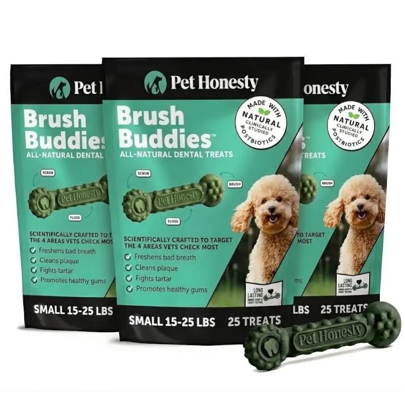 Brush Buddies All-Natural + Long Lasting Dental Treats for Small Sized Dogs - 3 Pack (75 Count)