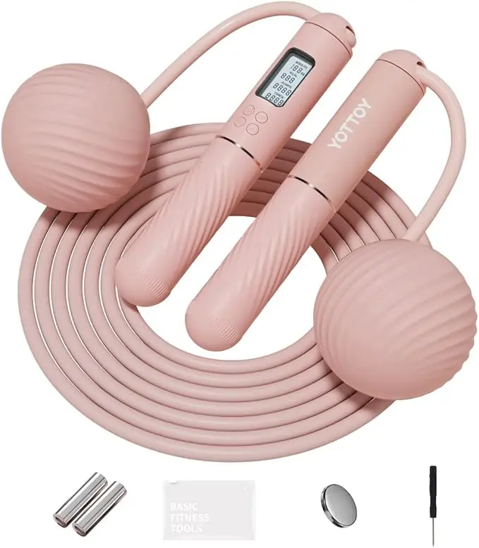 2-in-1 Cordless Jump Rope with Counter - Weighted Ropeless Skipping Rope for Women, Adjustable Speed, LCD Display for Home & Gym Fitness Workout