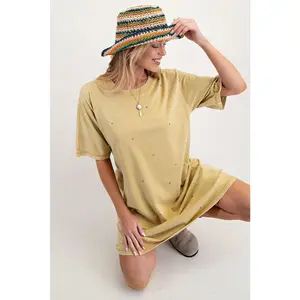 387 Starlight Mineral Wash Rhinestone Tunic Dress EASEL SM-LARGE