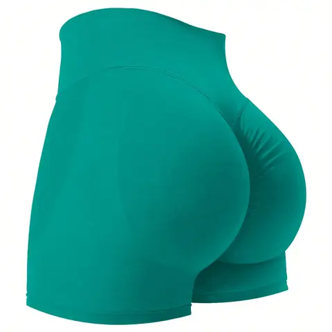 Plus Size Seamless High-Waisted Solid Color Fitness, High Rise Shorts, Breathable Stretchy Shorts, Comfortable Skin-Friendly Sportswear, Ideal for Yoga and Cycling, Workout Clothes Women