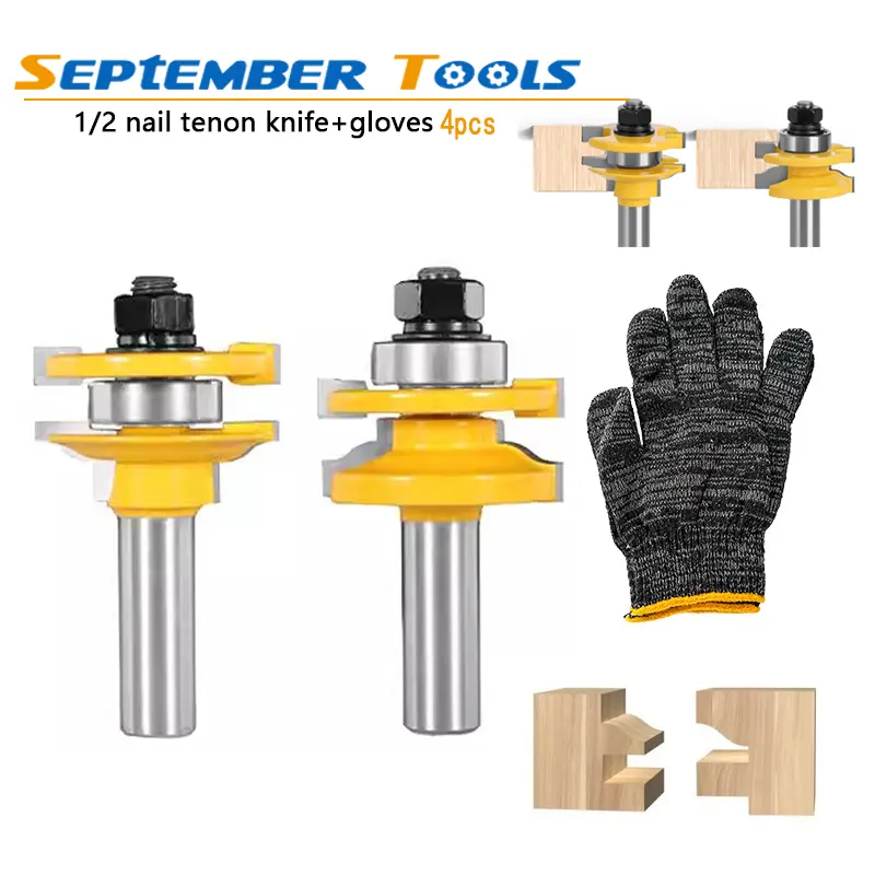 4pcs Woodworking Milling Cutter Set with Metal Shank Rotary Trim Bits - 1/2in, 8mm, 12mm Shank Raised Panel Cabinet Router Bits, Power Tool Accessories