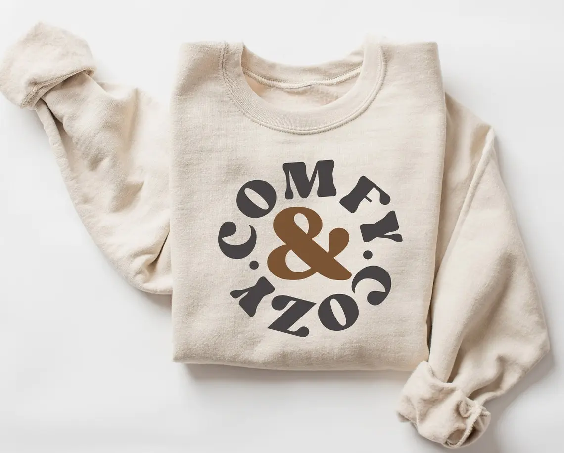 Comfy and Cozy Sweatshirt, Women's Letter Print Crewneck, Fall Winter Cozycore Pullover, Gift Sweatshirt for Her