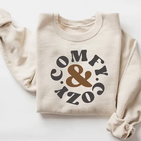 Comfy and Cozy Sweatshirt, Women's Letter Print Crewneck, Fall Winter Cozycore Pullover, Gift Sweatshirt for Her
