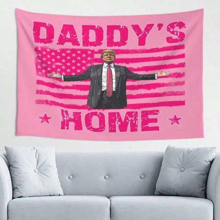 2025 Daddys Home Funny Girls For  Pink Tapestry Flag For Room Bedroom Livingroom Dormitory Wall Flag Hanging  Decor Banner Sign Funny Tapestry Pink Bedroom Accessories