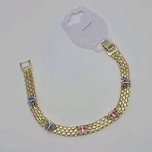 Butterflies Beautiful Style Bracelet Gold-Plated 7 Inches New Design with Colorful Enamel Accents