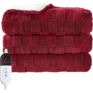 Electric Heated Throw Blanket - Jacquard Checkered Sherpa 50"x60" Fast Heating Bed Blankets with 6 Heating Levels & 4 Hours Auto Off, Over-Heat Protection