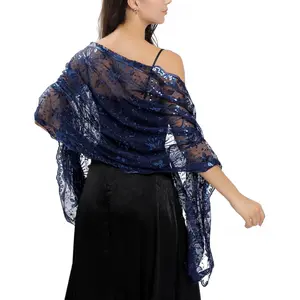 Ladiery Sequin Stars Moons Shawls and Wraps for Evening Dresses,Women sparkly Sheer Mesh Wedding Shawls for Evening Party