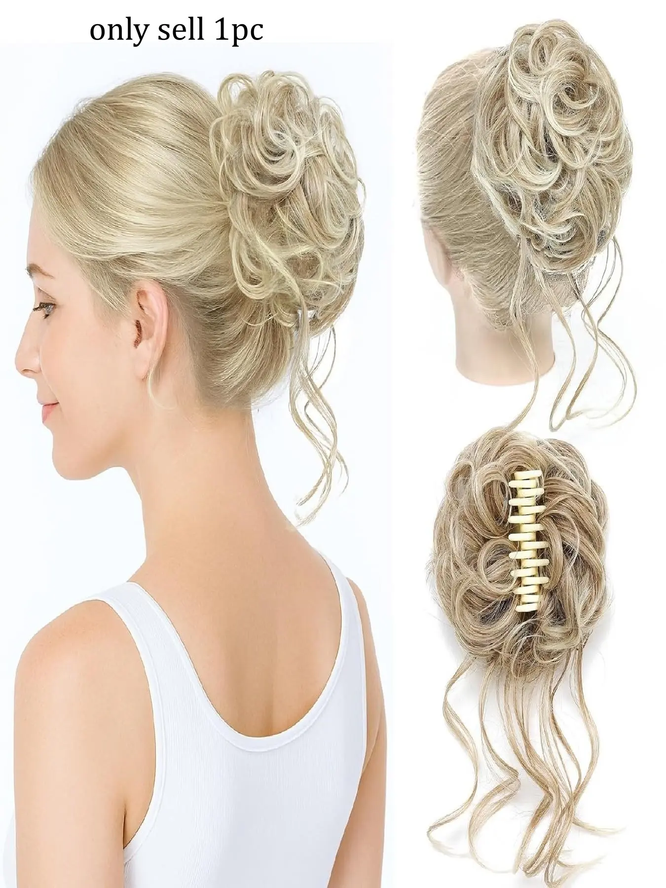 1 Pcs Messy Bun Hair Piece, Wavy Claw Clip Hair Bun 