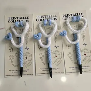 Hand-Crocheted Stethoscope Pen, Yarn Wrapped Wire Frame, Heart Accent, Nurse Gift
