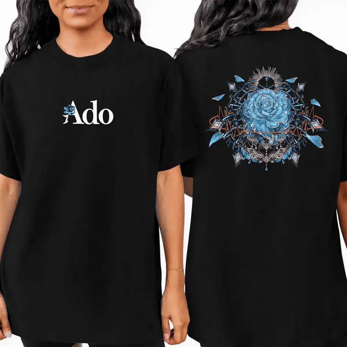 Women's Ado Hibana Vocaloid Graphic Hoodie, Casual Japanese Streetwear, Short-Sleeve Cotton Round Neck Top