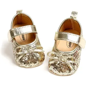 L-SOK013 Infant Baby Girls Soft Sole Bowknot Princess Wedding Dress Mary Jane Flats Prewalker Newborn Light Baby Sneaker Shoes