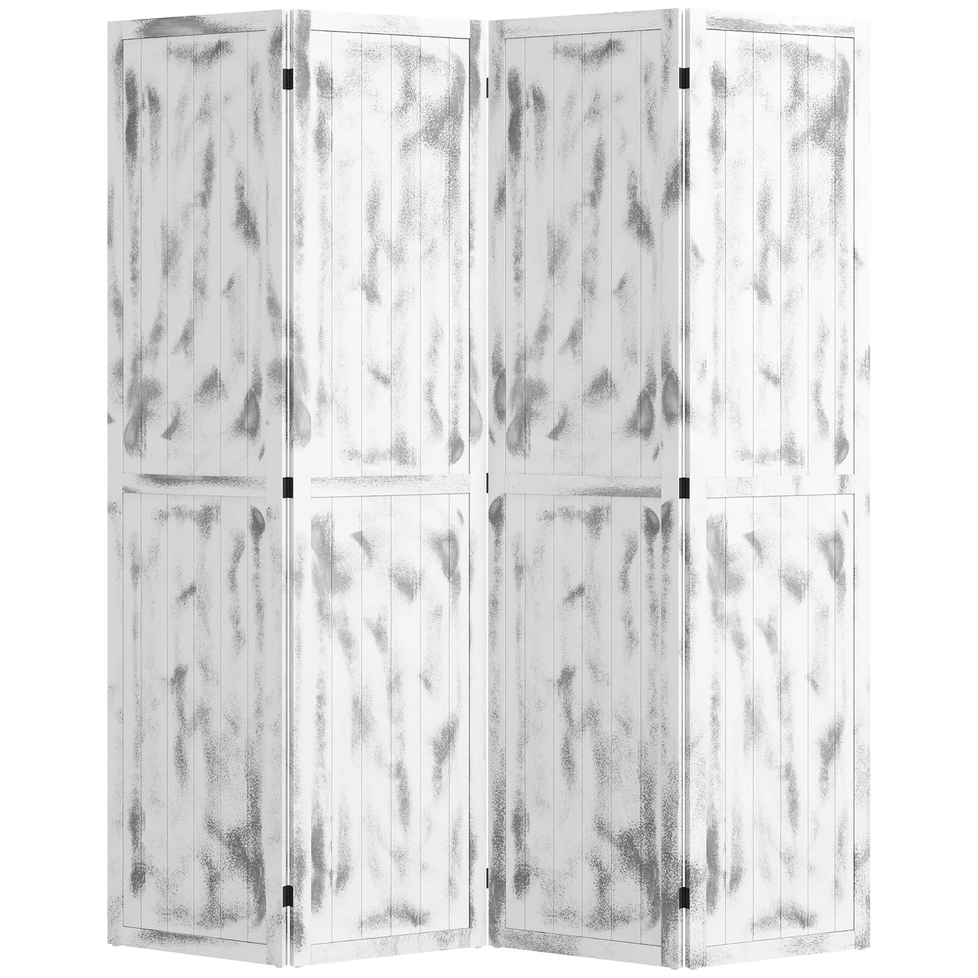 HOMCOM 5.5' Tall 4-Panel Room Divider and Folding Privacy Screen, Woodgrain Freestanding Privacy Divider, Partition Wall, Rustic White