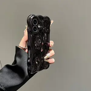Luxury Electroplated Solid Color iPhone Case, Wave Edge Design, Fits iPhone 17, 16 Pro Max, 14, 13 Pro, 12, 15, Soft Full Coverage