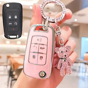 Keychain Set Key Fob Shell for Chevrolet Buick Cars, Rhinestone Bear Key Chain Accessories, Compatible with Malibu Cruze Captiva Epica Tracker