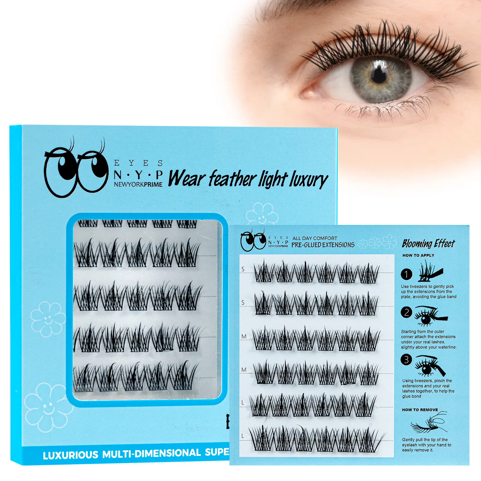 EYES NY "Petal" Pre-Glued Lash Clusters - 11-13mm C Curl Squirrel Style Lash Extensions for Makeup