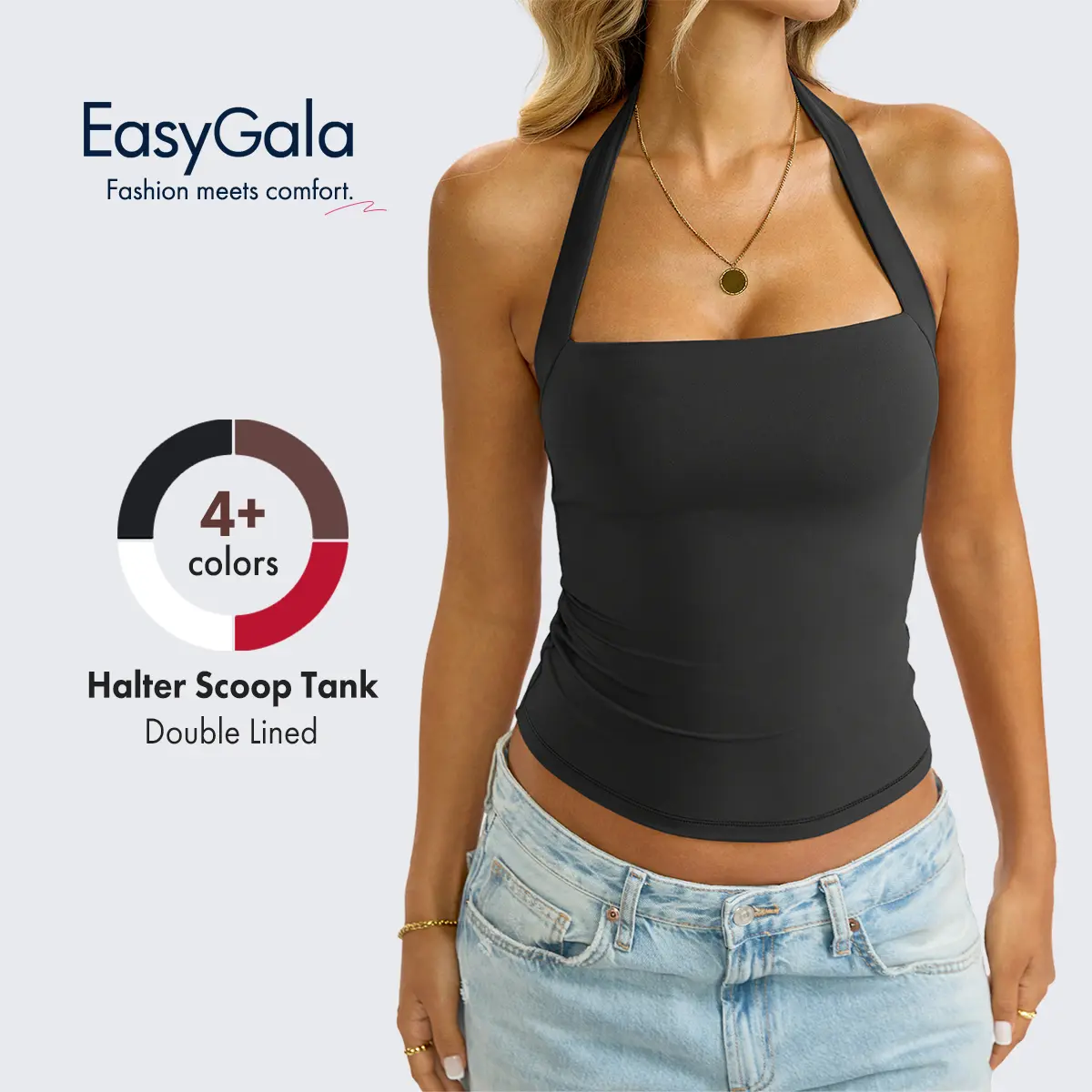 EasyGala Womens Double Lined Halter Tank Sexy Square Neck Shirt Fitted Open Back Sleeveless Top Y2K Going Out Clothes2026 #summervibes