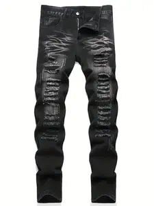 Men's Ripped Black Jeans Plain Hip-Hop Outdoor Casual Menswear Christmas Gift Fashion Streetwear Denim Pants