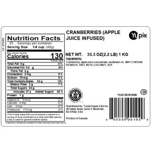 Yupik Cranberries Apple Juice Infused, 2.2 lb, Gluten-Free, Kosher, Vegan, Dried Fruits, No Added Sugar, Plump & Chewy, Source of Fiber, Healthy Snacks, Ideal for Baking & Topping