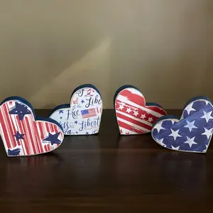 Independence Day Stars and Stripes Wooden Heart Decorative Layered Tray, Rustic Farmhouse Style, Patriotic Home Decoration, Heart Shaped Decor