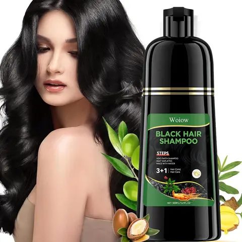 3-in-1 Black Hair Dye Shampoo & Conditioner Cleanser - 100% Gray Coverage, Herbal Ginseng Root Care, Anti-Aging, Gentle Plant-Based, Paraben-Free, Shine + Soft, Use Like Shampoo, All Genders, Dyed Hair Restoration, Gift Option