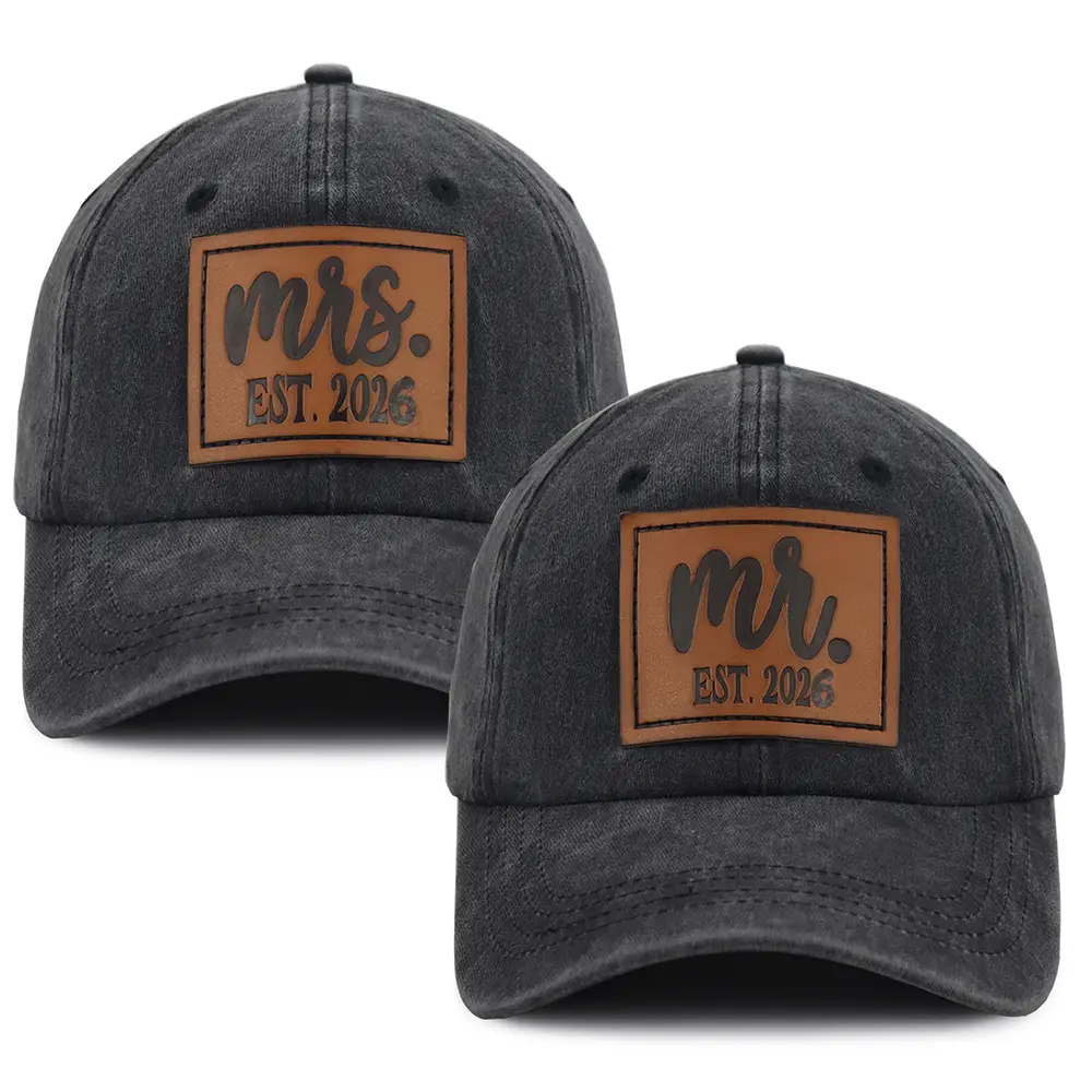 Mr and Mrs Baseball Caps, 2-Pack Cotton Embroidered Matching Hats for Couples, Adjustable Wedding & Honeymoon Gift for Newlyweds Est 2026, Baseball Cap