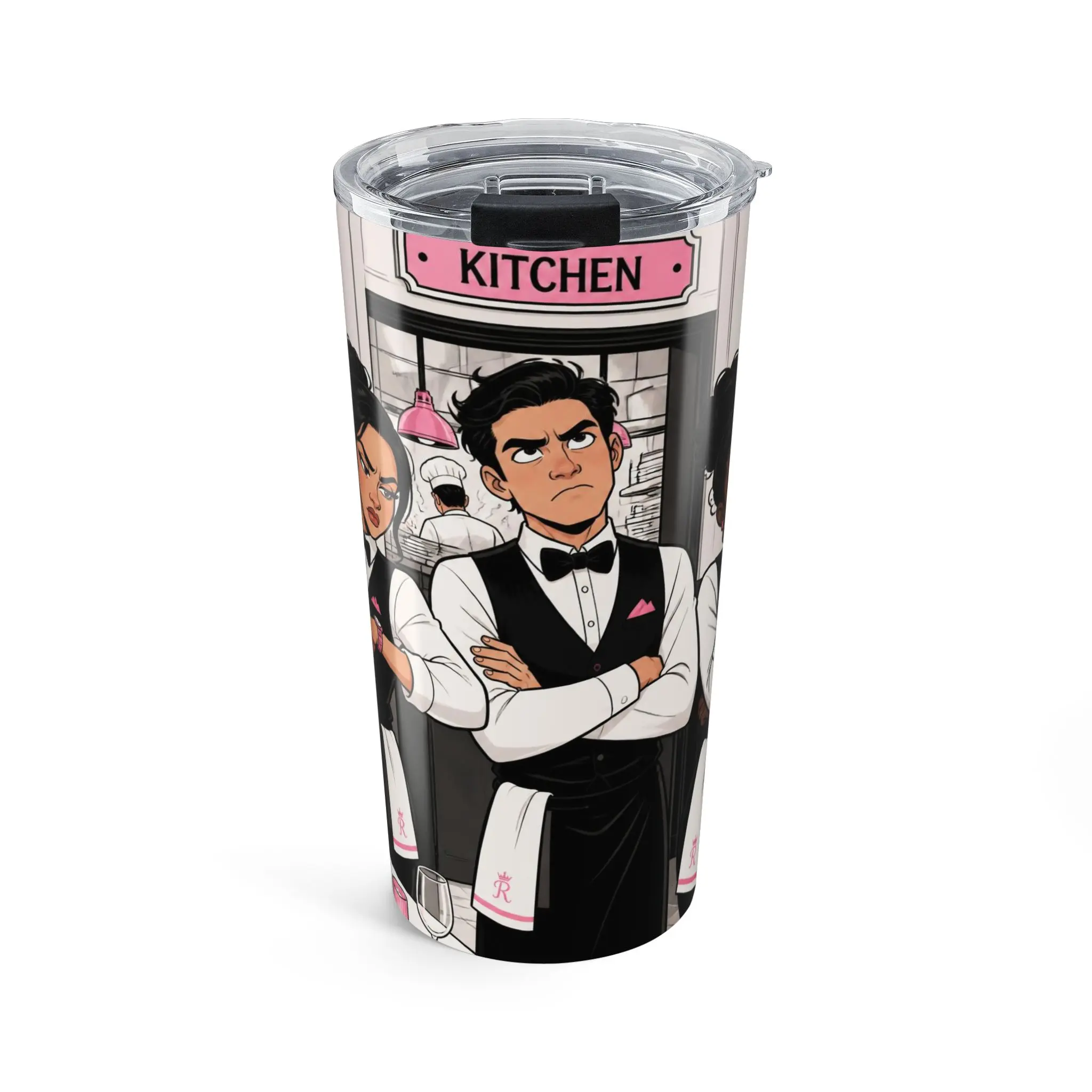 Retro Diner Waiter Tumbler - 20oz Glossy Stainless Steel Travel Cup with Lid