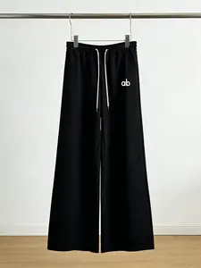 Summer Women's College Style Wide Leg Pants, High Waist Adjustable Drawstring Straight Leg Loose Fit, Casual Sporty Long Pants for All Seasons