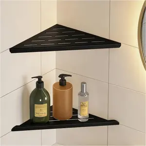 Corner Shower Shelf,10" Black 304 Stainless Steel Hole-Free Inset Corner Storage Shelf for Tiled 90? Walls,Bathroom Accessories,Set of 2