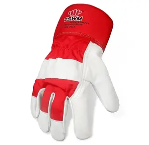 12 Pairs TSWMG Heavy Duty Red Mud Outdoor, Goat Leather Work Gloves Heat Resistant Kevlar Stitching Abrasion Proof Safety Gloves for Biking & Construction Red & White