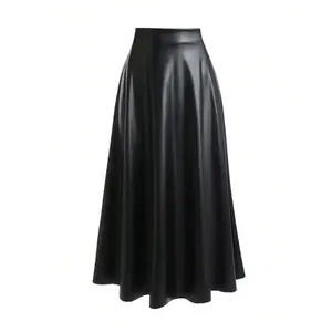 Women's solid color patent leather trumpet skirt, retro modern high waisted half skirt, black leather style, suitable for fashionable women's trends such as parties and nighttime outings.RAIMENTRY
