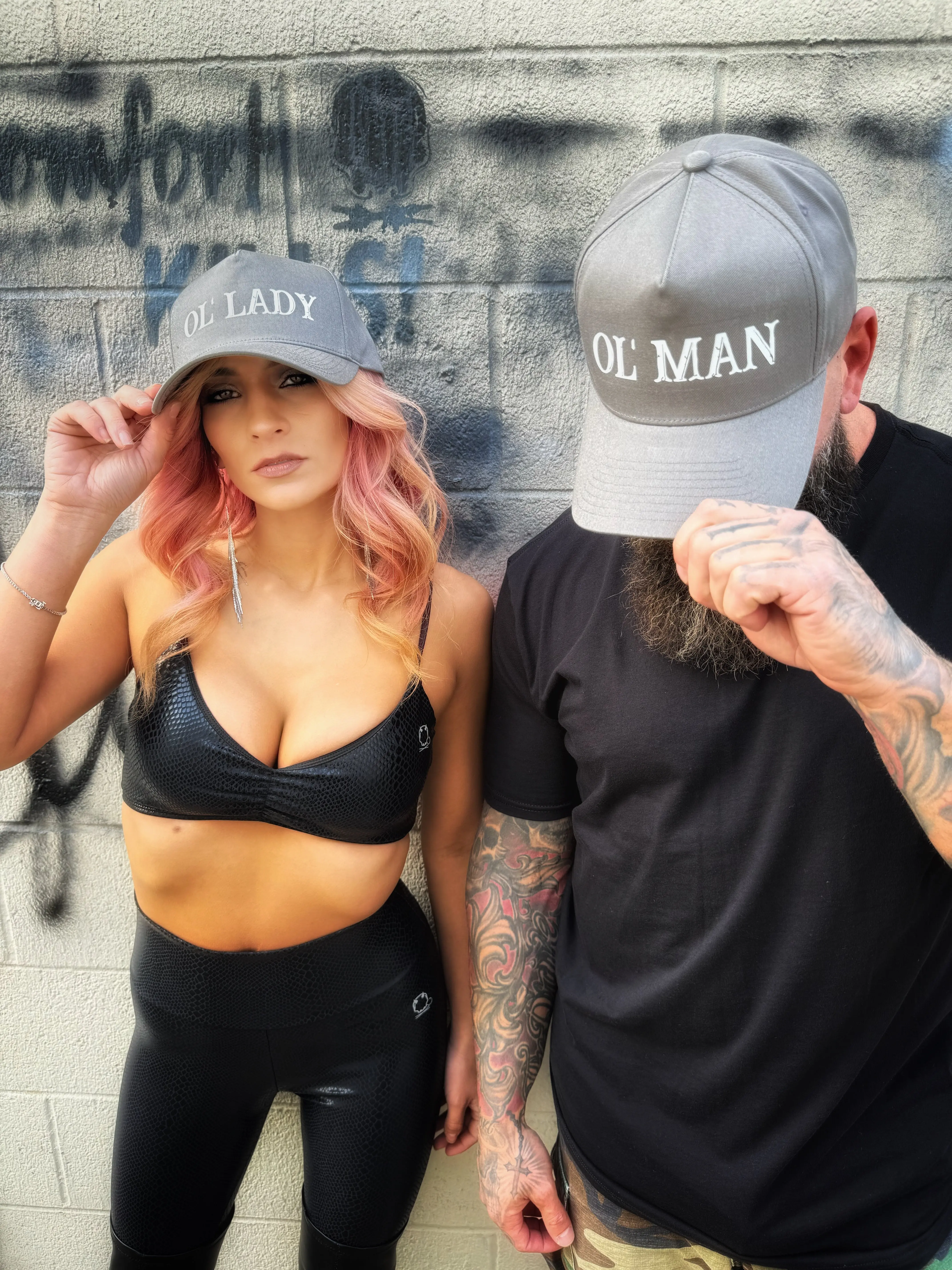 The Outlaw Duo Retro Grey 5-Panel Snapback Cap, 100% Cotton, Graphic Slogan Design, for Everyday Wear, Snapback Caps, Default Size