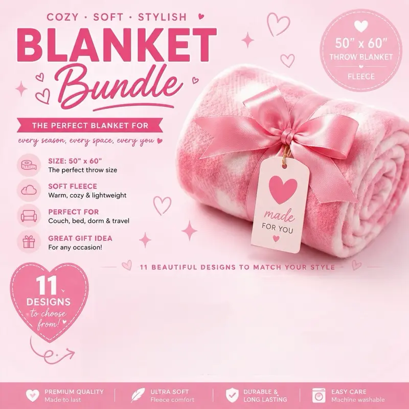 Digital Printing Fleece Throw Blanket Bundle for Cozy Home Comfort