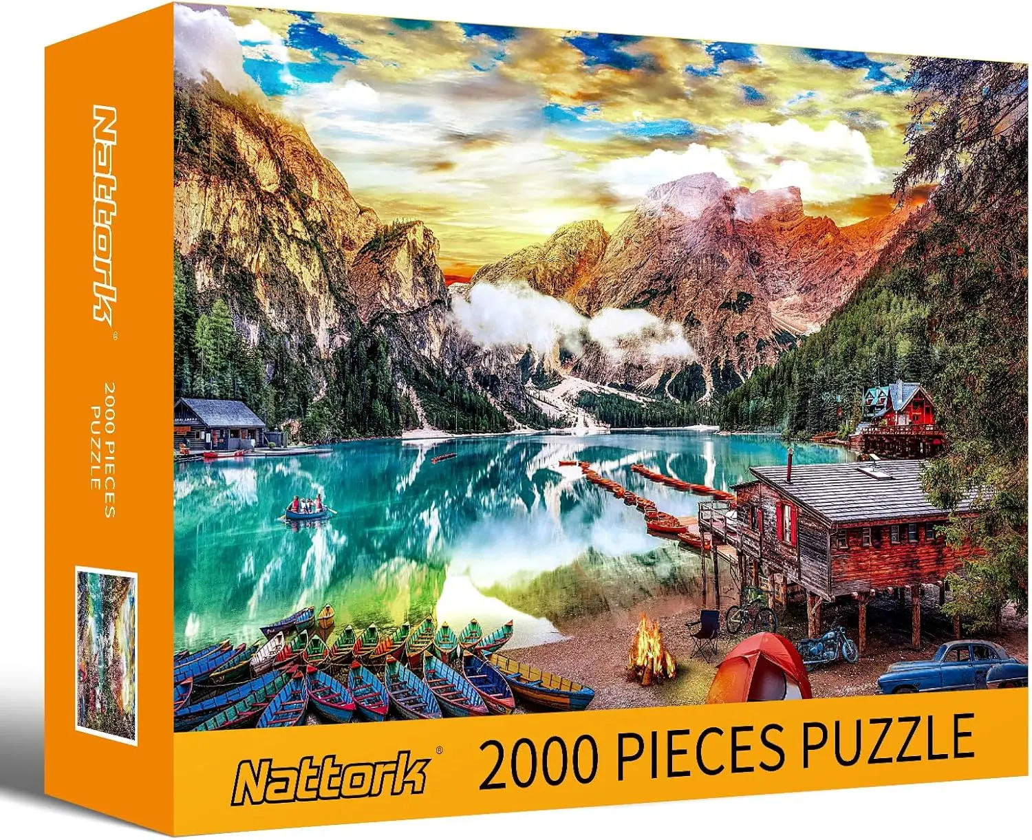 2000-Piece Jigsaw Puzzle for Adults - Stress Reliever, Lake View Mountainscape, Back Zoning Partition Design, Precision Interlocking Thick Cardboard, Full Reference Poster, 38.5"x26.5" Finished Size