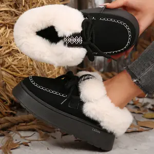 Women's Platform Loafers Winter Cozy Memory Foam Slip On Slippers House Fleece Shoes Indoor Outdoor Winter Warm Mini Snow Boots