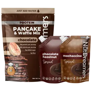 Chocoholic Morning Bundle | Chocolate Pancake Mix + Chocolate Hazelnut & Mochaccino Spreads Chocoholic Morning Bundle | Chocolate Pancake Mix + Chocolate Hazelnut & Mochaccino Spreads