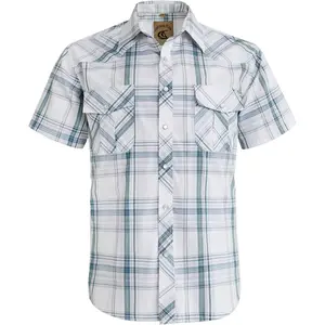 COEVALS CLUB Men's Western Cowboy Short Sleeve Pearl Snap Casual Plaid Work Shirts Menswear Top with Pockets S-3XL