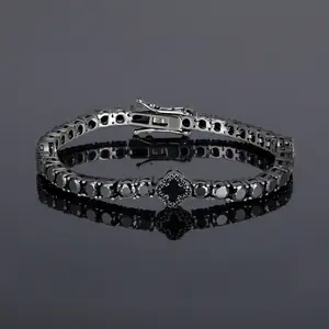 HELLOICE Iced Out Black Four Leaf Clover Tennis Bracelet 5A CZ 18K Black Gold Plated Bracelet
