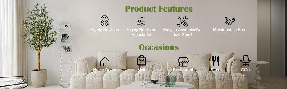 【GARVEE】Artificial Olive Trees in 4.25FT, 5FT, and 6FT Heights with Realistic Fruits, Natural Wood and PE Trunks, Adjustable Branches, Easy Assembly, and Safe Materials for Home and Office Decor