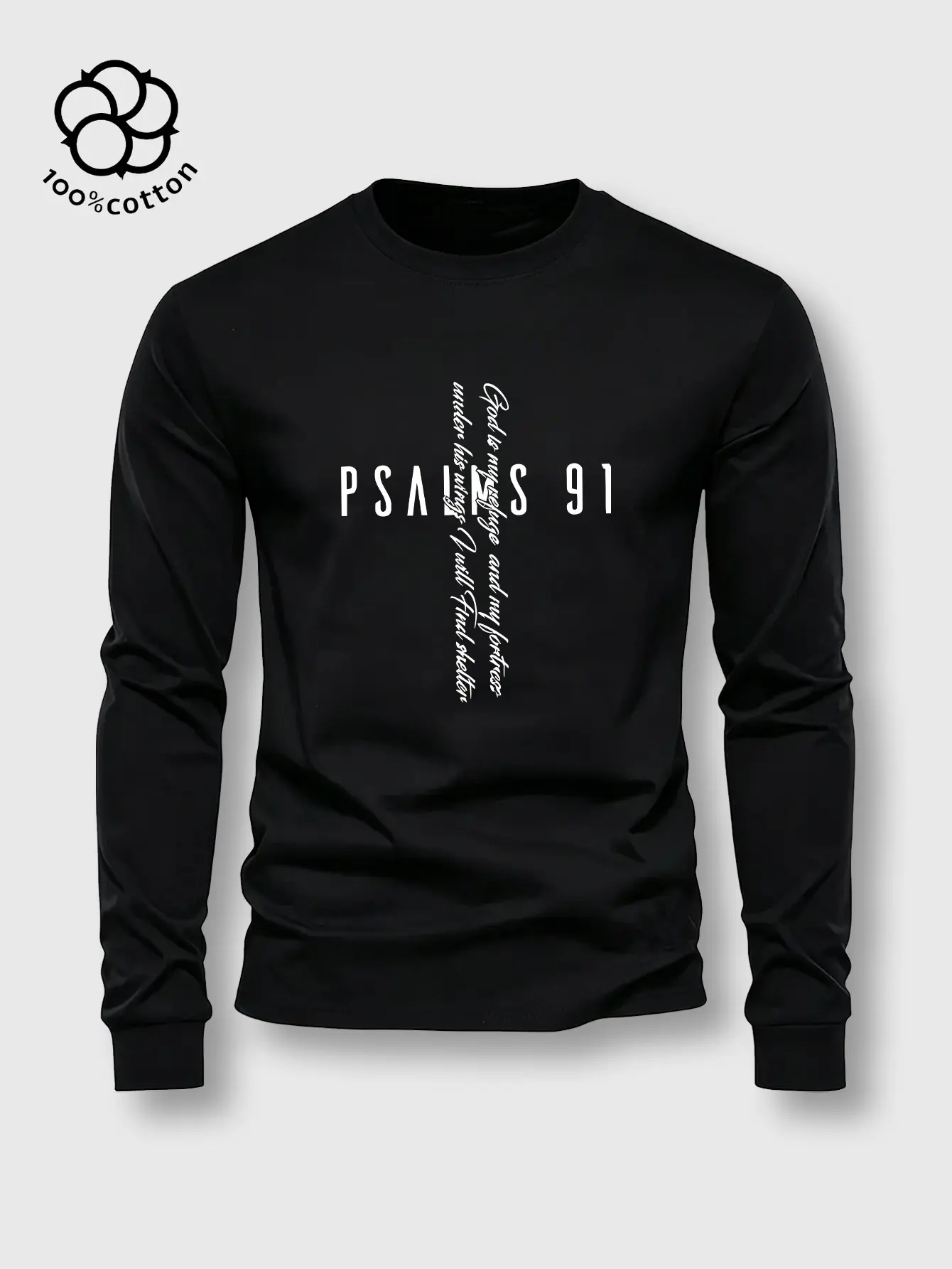 1pc Men's 6.5oz Heavyweight 100% Cotton Combined Vertical Script & Horizontal Block Letter Graphic Crew Neck Long Sleeve Tee, Ribbed Cuffs Unisex Vintage Casual Basic Top