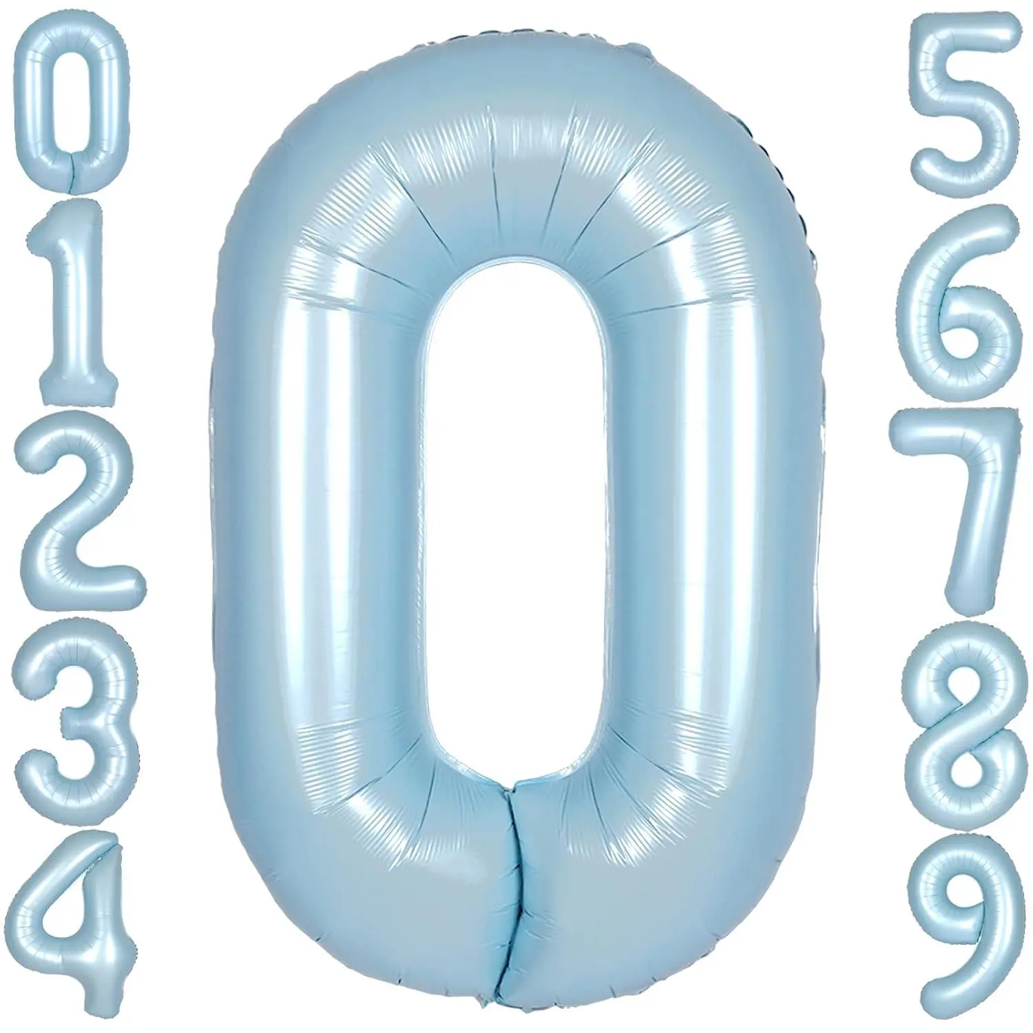 40Inch Light Blue Number 0 Balloon Large Helium Light Blue Number Balloons 0-9 Giant Digital 0Th Foil Mylar Big Party Balloon For Men Birthday Party Anniversary Graduation Decorations