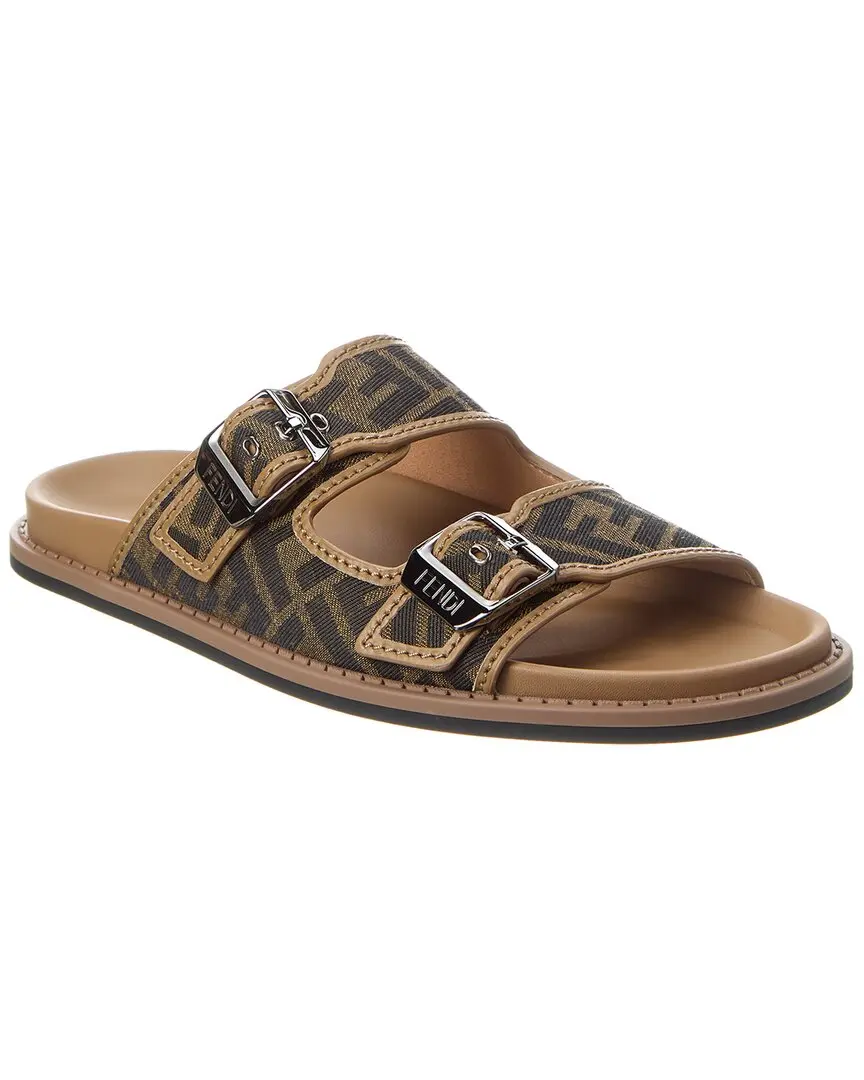 FENDI Feel FF Jacquard & Leather Sandal FENDI Feel FF Jacquard & Leather Sandal