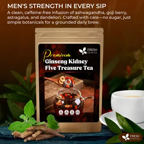 【FreshDrinkUS】 Kidneys & Liver Health Tea - Premium Ginseng Kidney Five Treasure Tea - Traditional Healthy Kidney Cleansing Tea for Men & Women. Ashwagandha Root, Goji Berry Fruit, Schisandra, Astragalus, Dandelion root, Rehmannia Herbal Tea