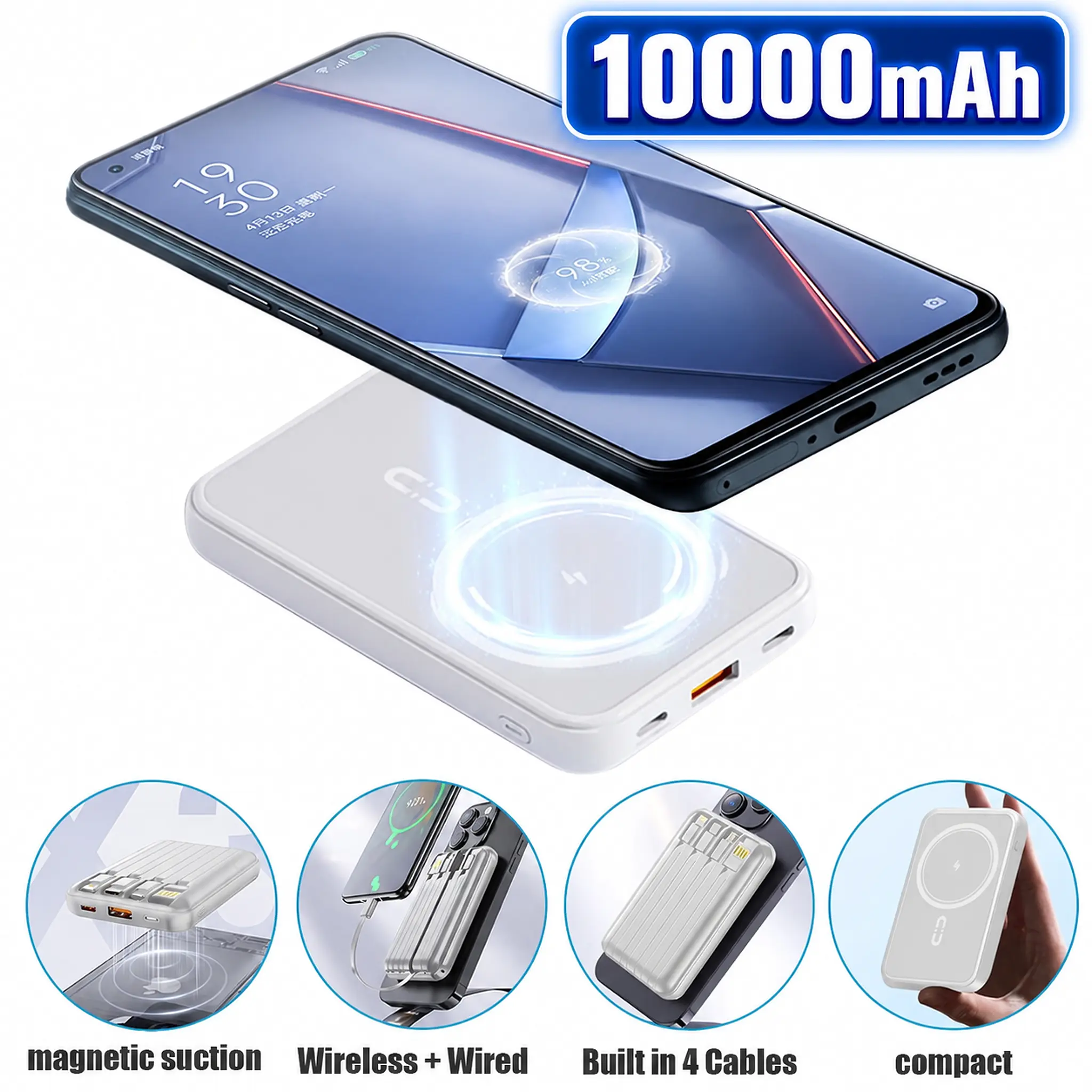 【Back To School Gift】10000mAh MagSafe Power Bank, Compact Wireless Phone Accessory, Ultra-Thin Magnetic Portable Charger with USB-C Fast Charging Cable for Devices
