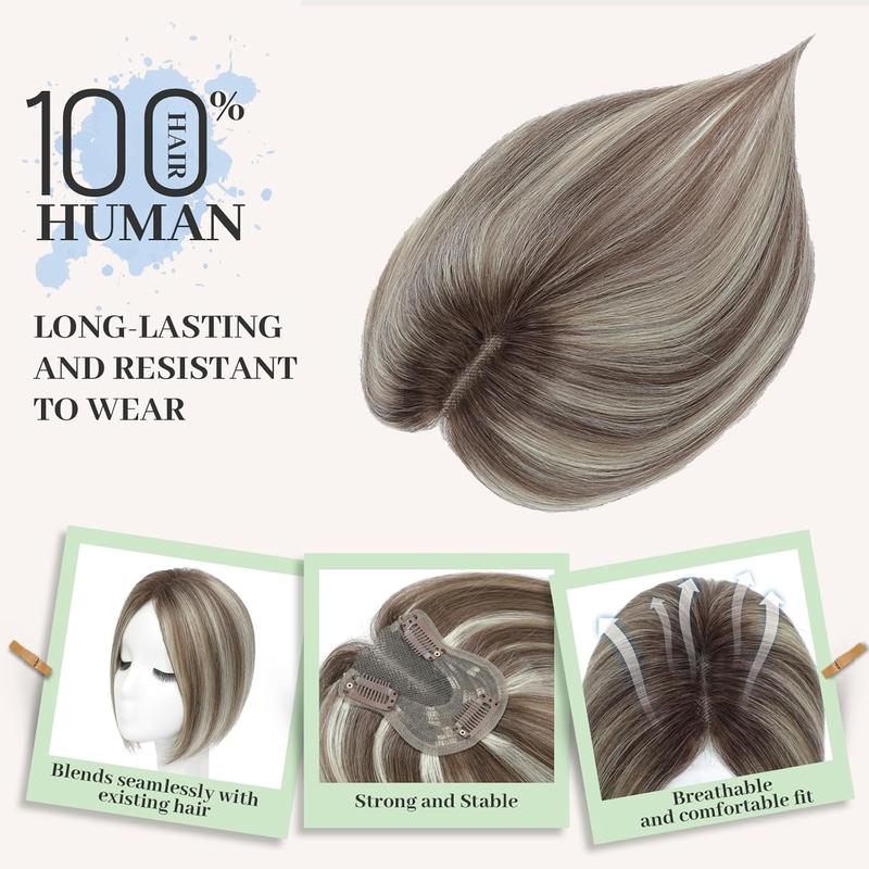 Hair Toppers for Women,Top Hairpieces 100% Remy Human Hair no Bangs,120% Density Swiss Base Clip In Topper 7x10CM 10inch Hair Toppers for Women Real Human Hair,Remy Human with Thinning Upgrade Middle Part Clip in Topper Hair Pieces for Women Daily