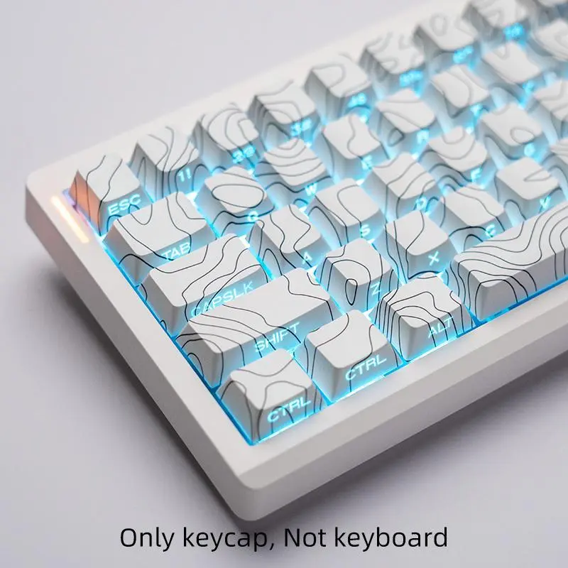 Contour Keyboard Keycap Cherry Blossom Side-Printed Pbt Gaming Accessories, Semi-Transparent Characters Hot-Swappable Compatible 6.25u Spacebar 61 68 75 87 98 99 100 104 108 Hot Swappable Keycaps