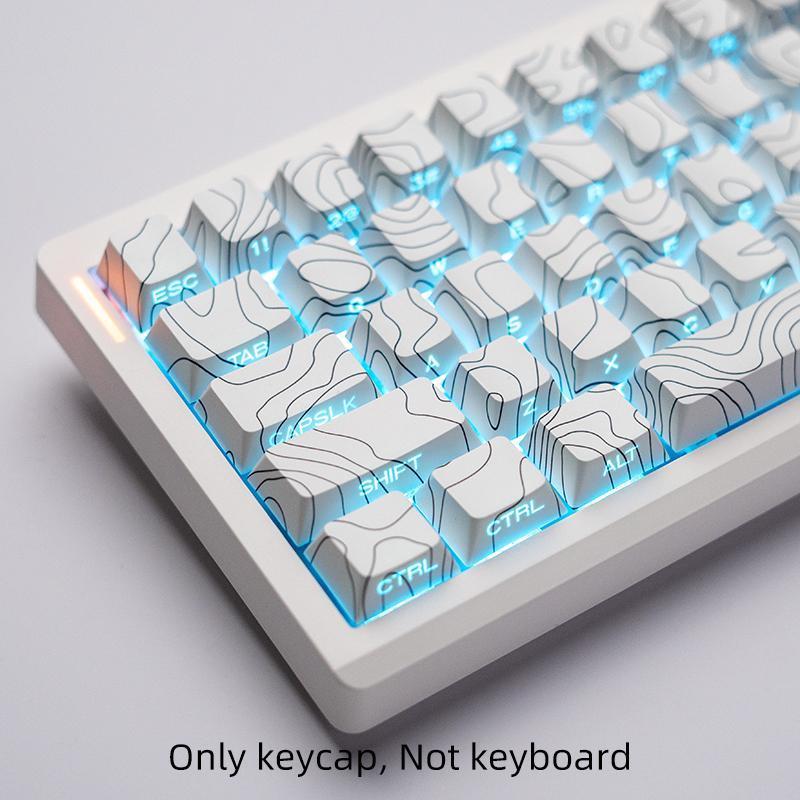 Contour Keyboard Keycap Cherry Blossom Side-Printed Pbt Gaming Accessories, Semi-Transparent Characters Hot-Swappable Compatible 6.25u Spacebar 61 68 75 87 98 99 100 104 108