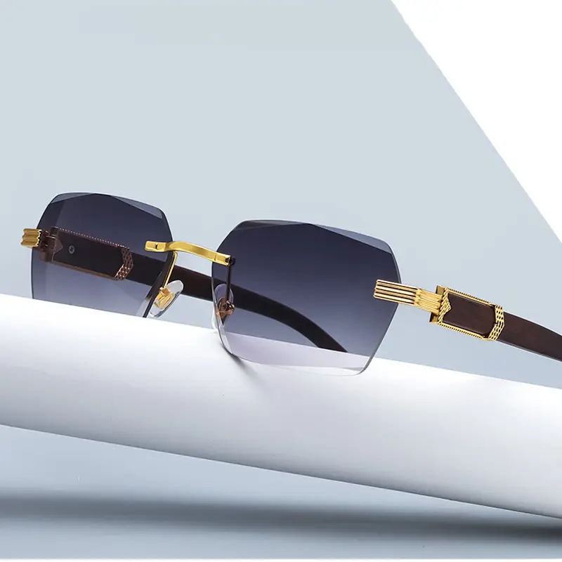 Women's Vintage Trendy Rectangular Fashion Sunnies - Outdoor Polarized Polycarbonate Sunglasses, Unisex Fit, Non-Slip Glare-Reducing Geometric Eyewear, Gold-Tone Hardware, Wood Accents, Purple Gradient Lenses, Statement Frame, Stylish Accessory