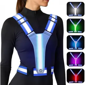 LED Reflective Vest Running Gear, 5 Colors Lights Up Running Vest for Night Walking Cycling Jogging, Adjustable Size for Men Women, Rechargeable and High Visible