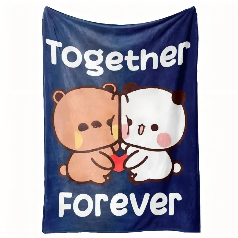 Contemporary Soft Touch Flannel Blanket, Bubu and Dudu Together Forever Lovers Design, All Seasons, Machine Washable, Digital Print, 100% Polyester, 200-300gsm Cartoon anime blanket Cartoon cozy blanket