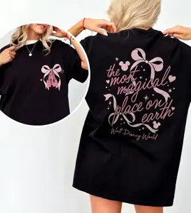 Vintage Castle Coquette Bow 2 Side Shirt, The Most Magical Place On Earth Tee, Magic Kingdom, Walt DisneyWorld Family Trip Shirt